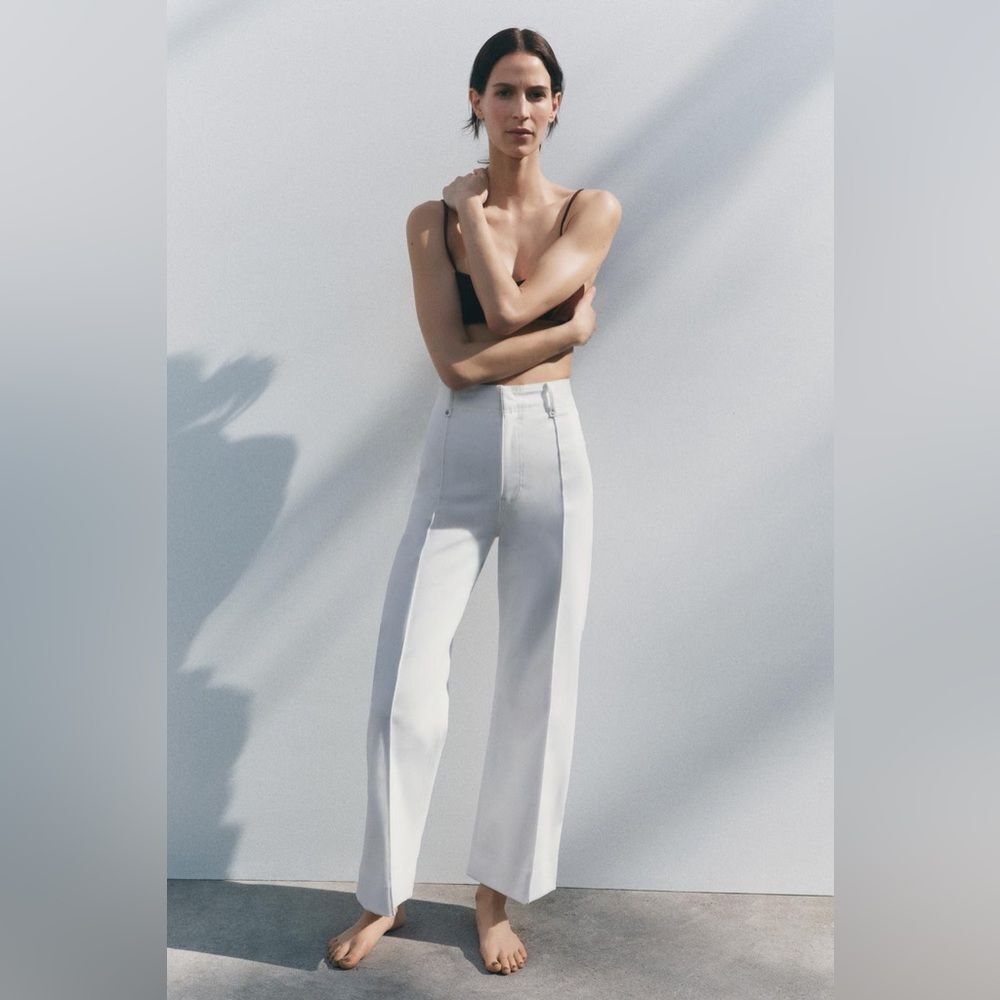 NWT Zara Wide Leg Tailored White Denim Jeans Size EU 40 US 8 - Picture 4 of 13